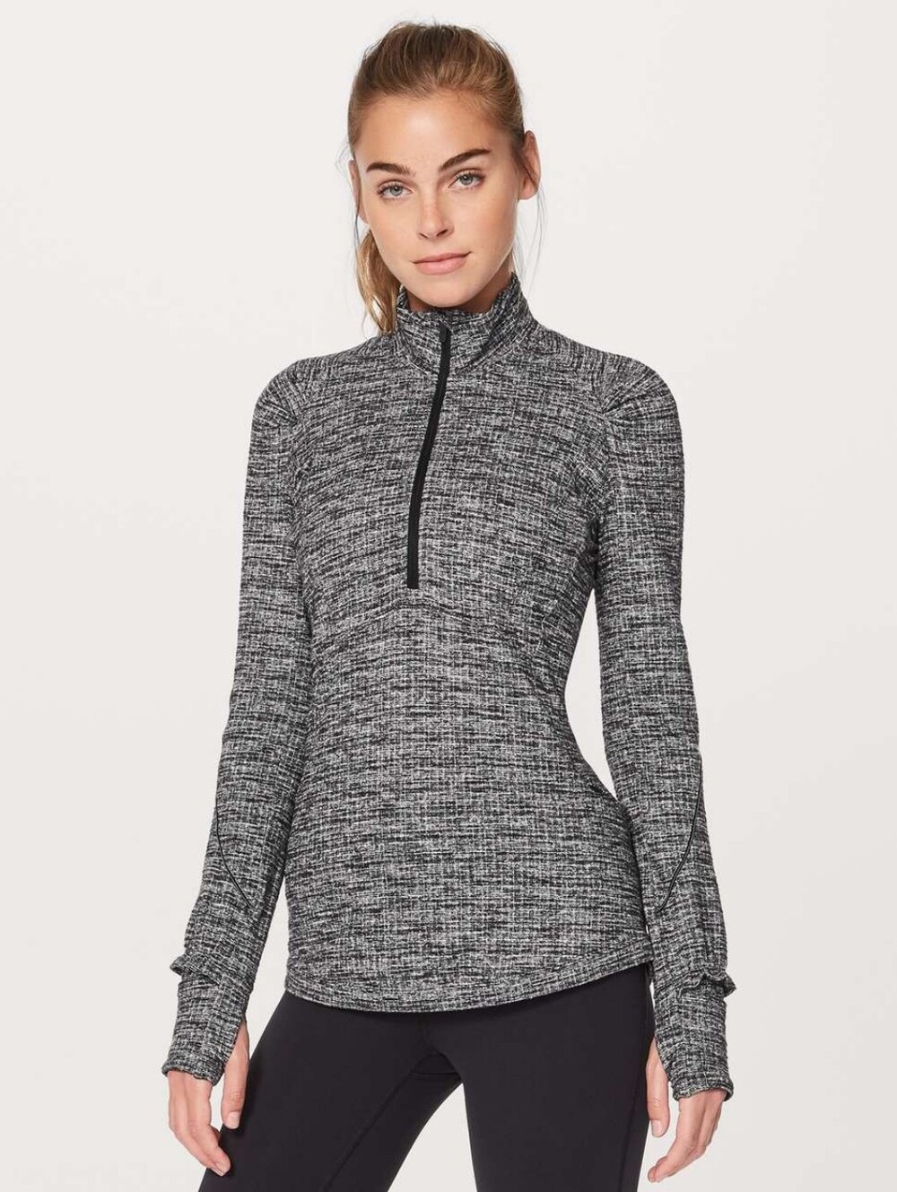 Lululemon Extra Mile 1/2 Zip Running Luon Ringspun Denim Black White Size 8
